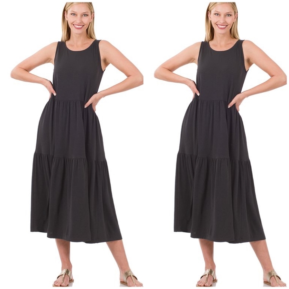 Black Amazing Soft Oversized Tiered Midi Dress - Picture 3 of 6